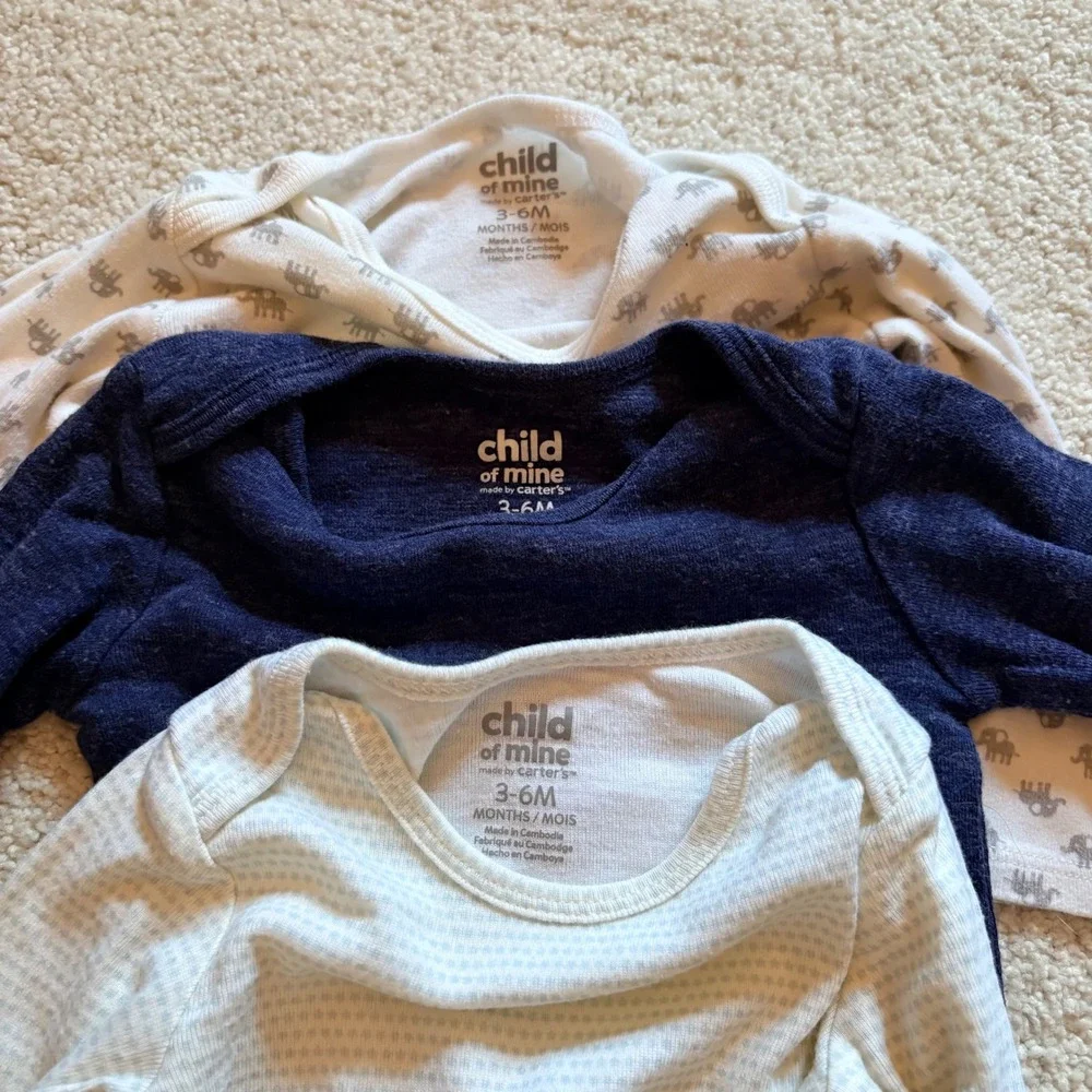 Child of Mine by Carters Bodysuit 3 Pack Long Sleeve Baby 3-6M Blue Blue White